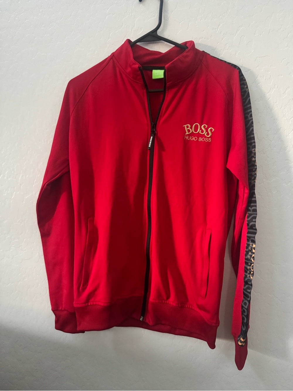 Hugo Boss Red Full-Zip Track Jacket with Branded Sleeve